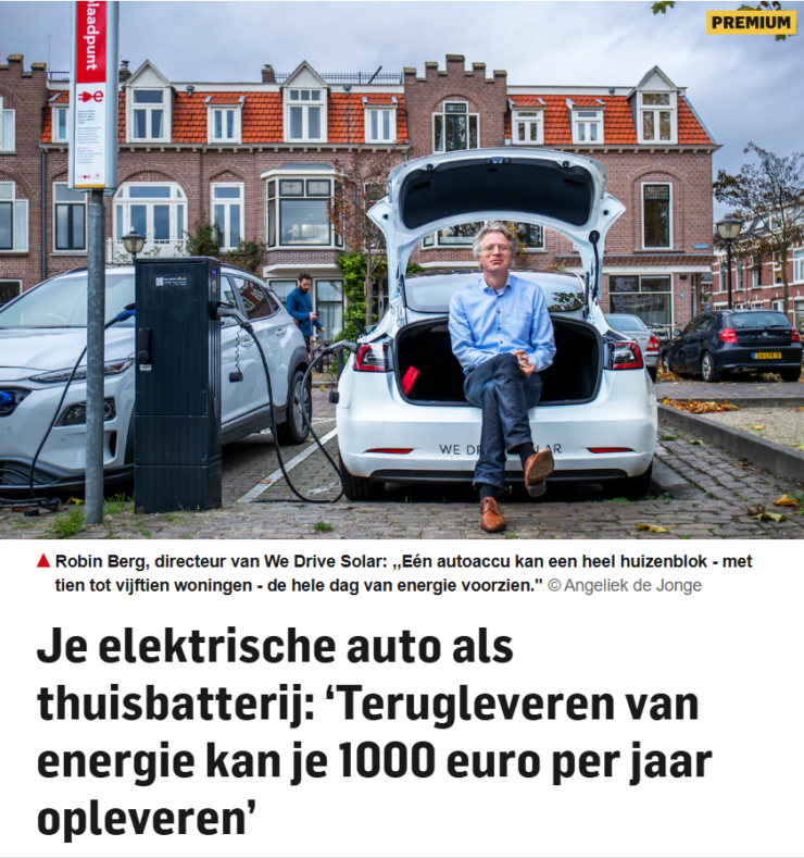 Artikel in het AD door Roland Tameling: je elektrische auto als thuisbatterij